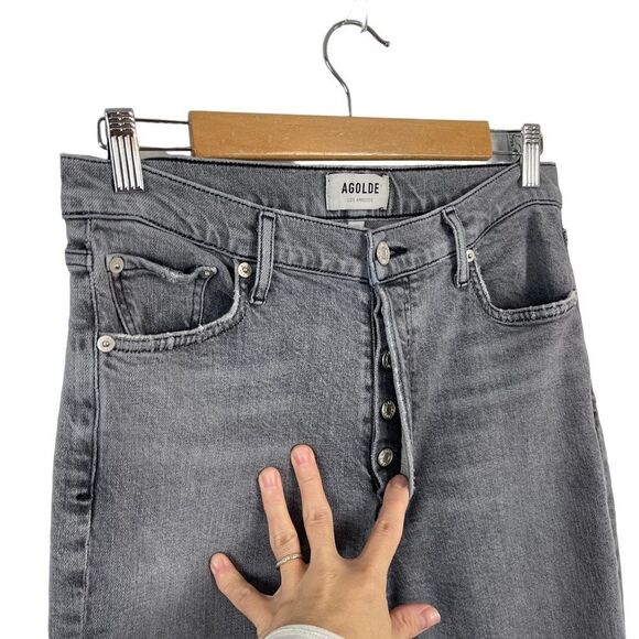 AGOLDE Nico High Rise Straight Leg Button Fly Jeans in Risk Size 28 Slim Fit - Picture 3 of 16